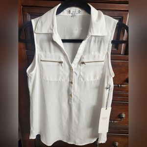 White collared tank w/gold details